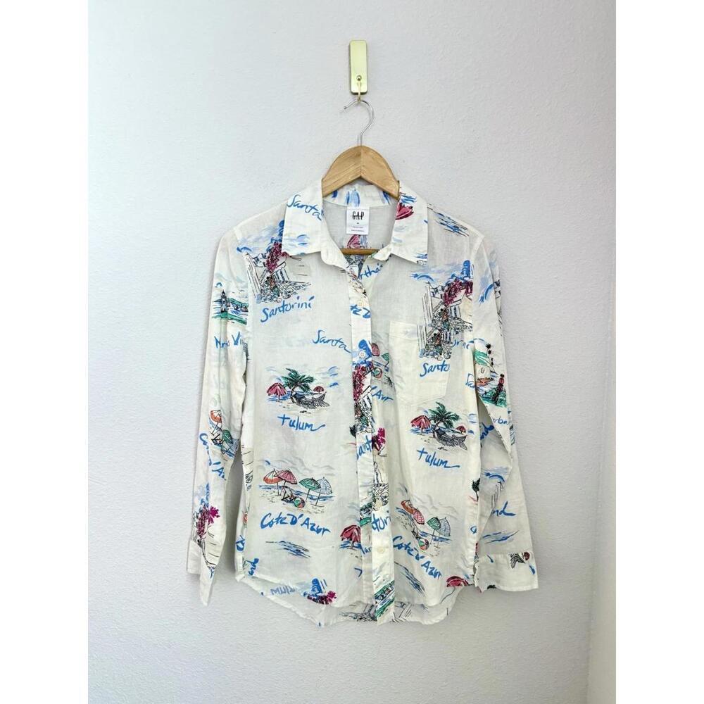 Gap Easy Shirt Linen Blend Women XS NEW Long Sleeve Button-Up Vacationland